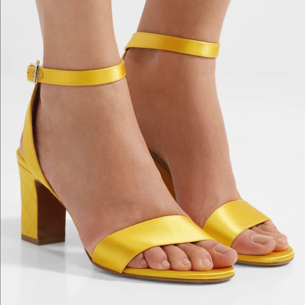 Tabitha Simmons✨ Women’s Sunshine yellow satin quilted Bright Summer heels NIB 8